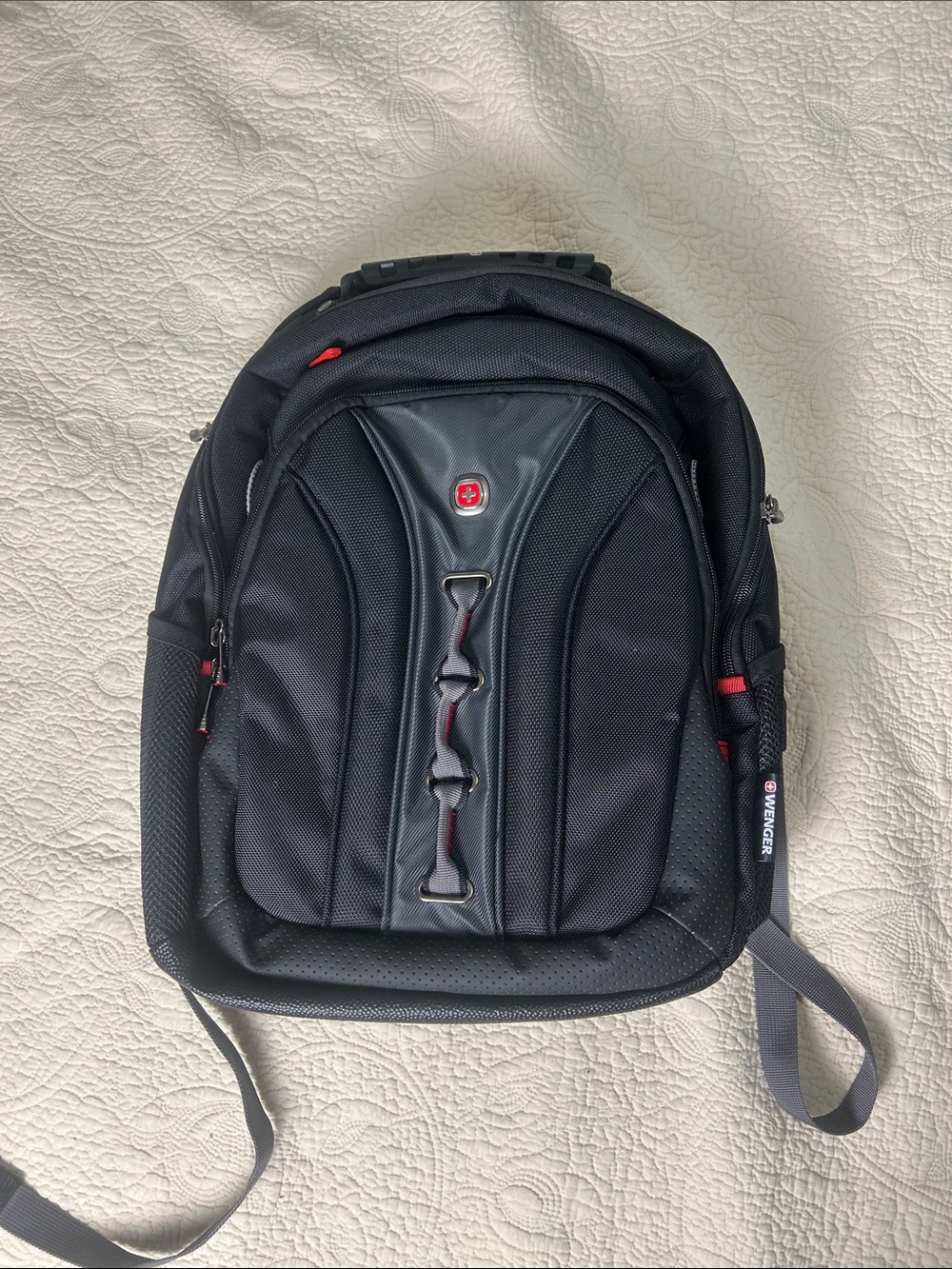 Wenger Black Backpack with Red Accents and Logo